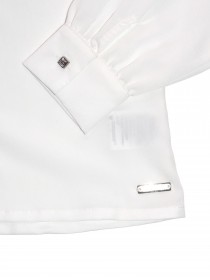 Блуза белая шифоновая со стразами и черным бантиком на воротнике фото