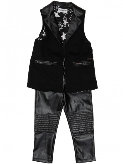 Комплект чёрный: кожаные штаны и жилетка