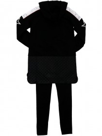 Комплект черный:  туника с капюшоном, принтом «Звезды» и ярким брендингом и лосины  фото