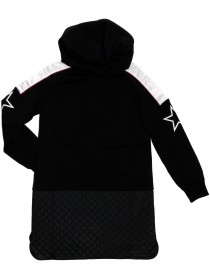 Комплект черный:  туника с капюшоном, принтом «Звезды» и ярким брендингом и лосины  фото