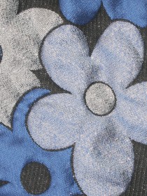Юбка чёрная с широким эластичным поясом и крупными голубыми, синими и серебряными цветами цена