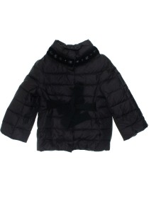 Куртка пуховая чёрная с бархатной отделкой со стразами и поясом цена