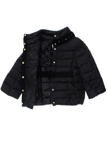 Куртка пуховая чёрная с бархатной отделкой со стразами и поясом фото
