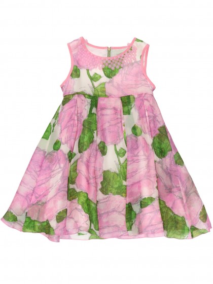 Платье шёлковое с розовыми розами и с бусами