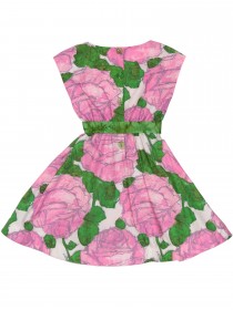 Платье с розовыми розами и зелёным поясом в стиле "стиляги" фото