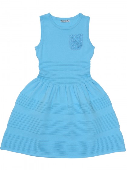 Платье голубое трикотажное с вышивкой "Ноты"