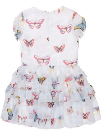 Платье белое шифоновое с голубыми и розовыми бабочками и оборками цена