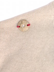 Кардиган кашемировый песочного цвета удлинённый с бордовыми полосками на рукавах фото
