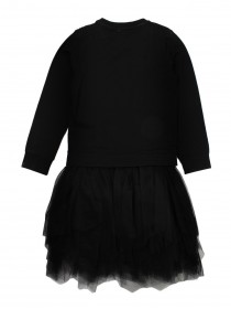 Комплект: платье черное с пышной юбкой, свитшот с леопардовым принтом из пайеток и лосины цена