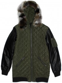 Куртка стеганая цвета хаки с меховой жилеткой цена