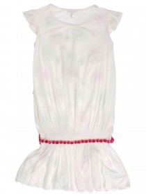 Платье белое укороченное с поясом и разноцветными цветами цена