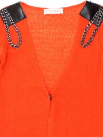 Кардиган оранжевый удлиненный с цепями и кожаными вставками фото