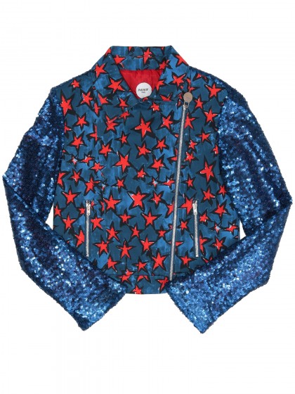 Куртка-косуха синяя принт "Красные звезды"