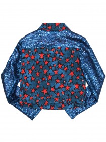 Куртка-косуха синяя принт "Красные звезды" цена