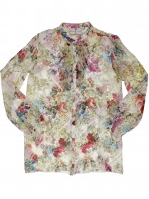  Блуза шёлковая бежевая с разноцветным цветочным принтом цена