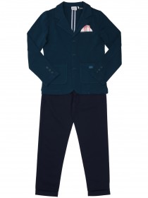 Костюм темно-синий: пиджак с платком и брюки с отворотами фото