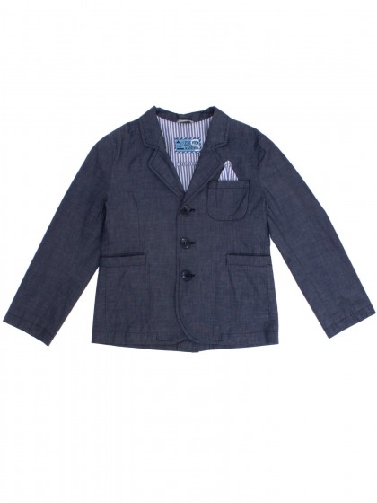 Пиджак сине-серый фактурный с полосатым платком на кармане