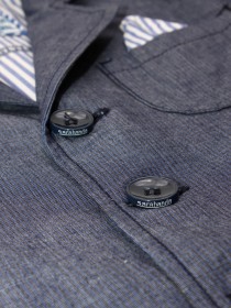 Пиджак сине-серый фактурный с полосатым платком на кармане цена