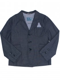 Пиджак сине-серый фактурный с полосатым платком на кармане фото