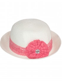 Шляпа белая с розовой кружевной лентой и большим цветком цена
