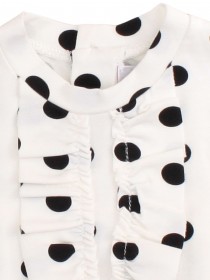 купить Комплект: белая блузка в чёрный горох с рюшами и чёрное болеро