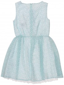 Платье белое шифоновое с мелкими голубыми цветочками и кружевом фото