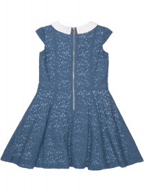 Платье синее кружевное с белым воротничком фото