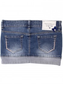 Юбка джинсовая с отворотом украшенная стразами фото