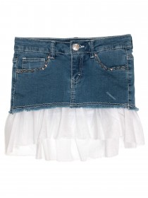 Юбка двойная: джинсовая верхняя с шипами и белая нижняя с воланом  фото