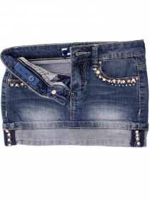 Юбка джинсовая с отворотом украшенная стразами цена
