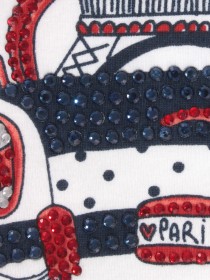 Комплект белая футболка со стразами и принтом "Минни Маус в Париже" и красная плиссированная юбка на широкой резинке  цена