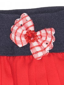 Комплект белая футболка со стразами и принтом "Минни Маус в Париже" и красная плиссированная юбка на широкой резинке  фото