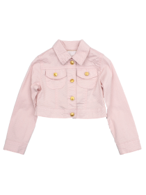 Комплект розовый куртка с золотистыми пуговицами и атласные шорты  фото