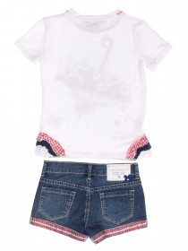 Комплект джинсовые шорты со стразами и белая футболка с зонтиком цена