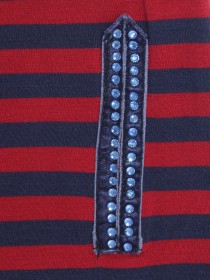Комплект туника красная в синюю полоску с принтом и стразами и темно-синие лосины цена