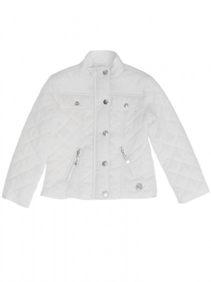 Куртка белая стёганая удлинённая с серебряной фурнитурой
