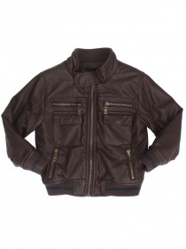 Куртка коричневая из экокожи со множеством молний и карманов цена