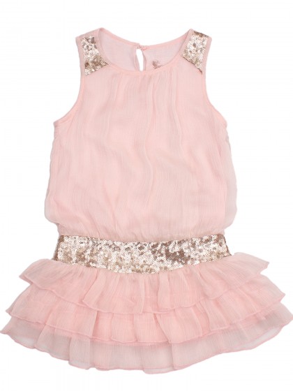 Платье розовое с оборками и паетками