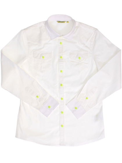 Рубашка белая с яркими салатовыми пуговицами