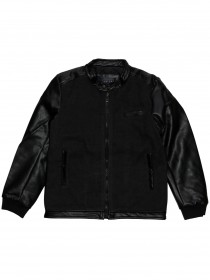 Куртка чёрная кожаная утеплённая с трикотажной серой вставкой спереди  цена