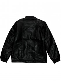 Куртка чёрная кожаная утеплённая с трикотажной серой вставкой спереди  цена