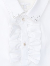 Блузка белая с коротким рукавом бантиками и стразами на воротнике фото