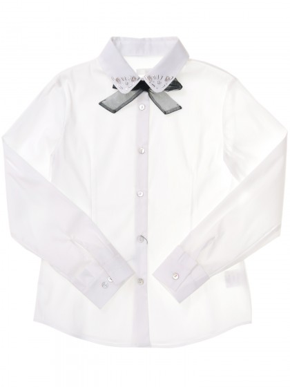 Блузка белая со стразами и чёрным бантиком