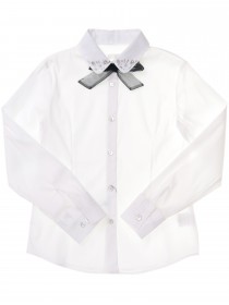 Блузка белая со стразами и чёрным бантиком фото