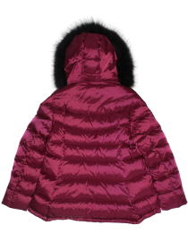 Пальто малиновое укороченное пуховое с черным натуральным мехом на капюшоне  цена