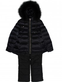 Пальто чёрное укороченное пуховое с чёрным натуральным мехом на капюшоне цена