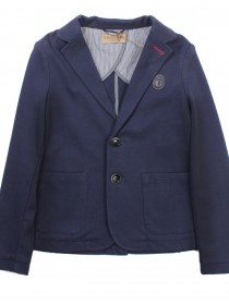 Пиджак синий трикотажный с карманами и брендингом  цена