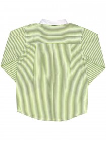 Рубашка зеленая в полоску с темно-синей отделкой фото