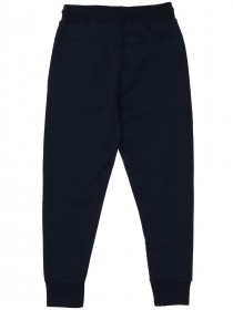 Штаны спортивные темно-синие с брендингом и белым шнурком в поясе цена
