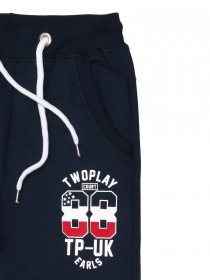 Штаны спортивные темно-синие с брендингом и белым шнурком в поясе фото